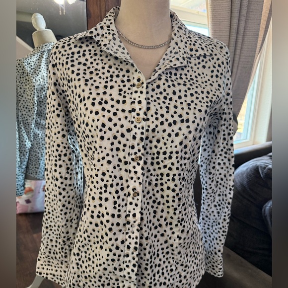 Talbots Perfect Shirt Size 6 Dainty Dot Black & Gold on White Button Up Non-Iron - Picture 1 of 2